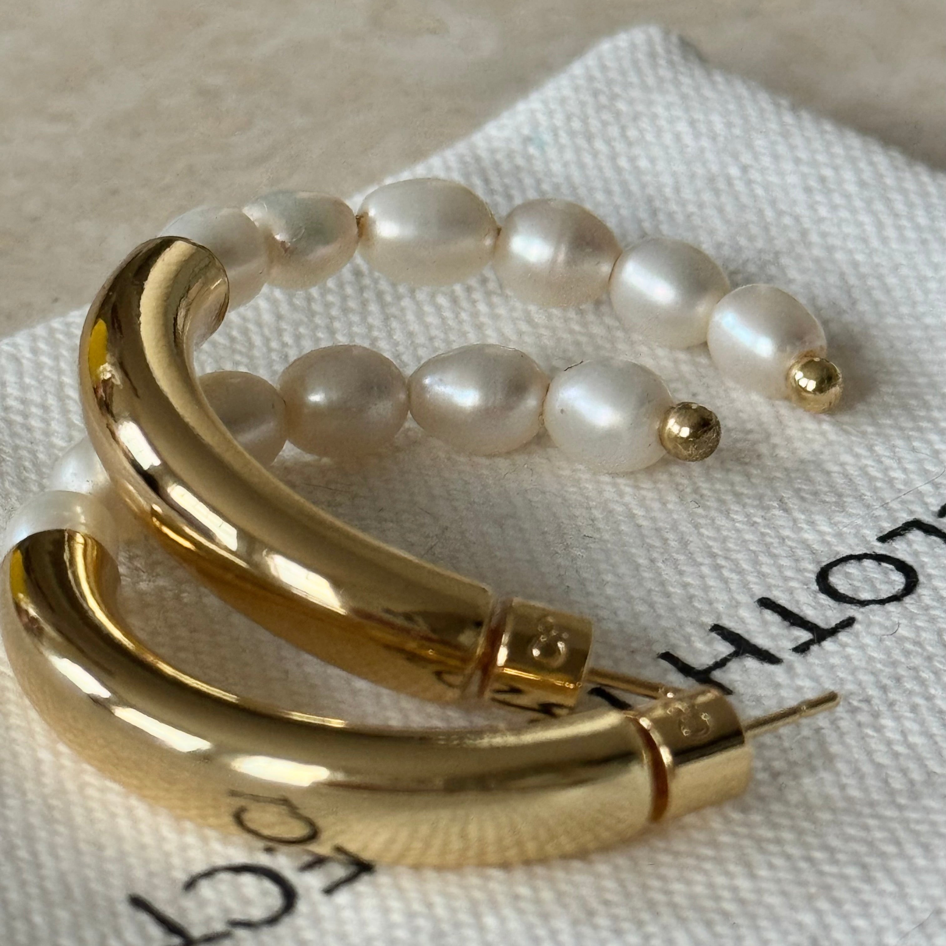 Gold & Pearl Hoop Earrings