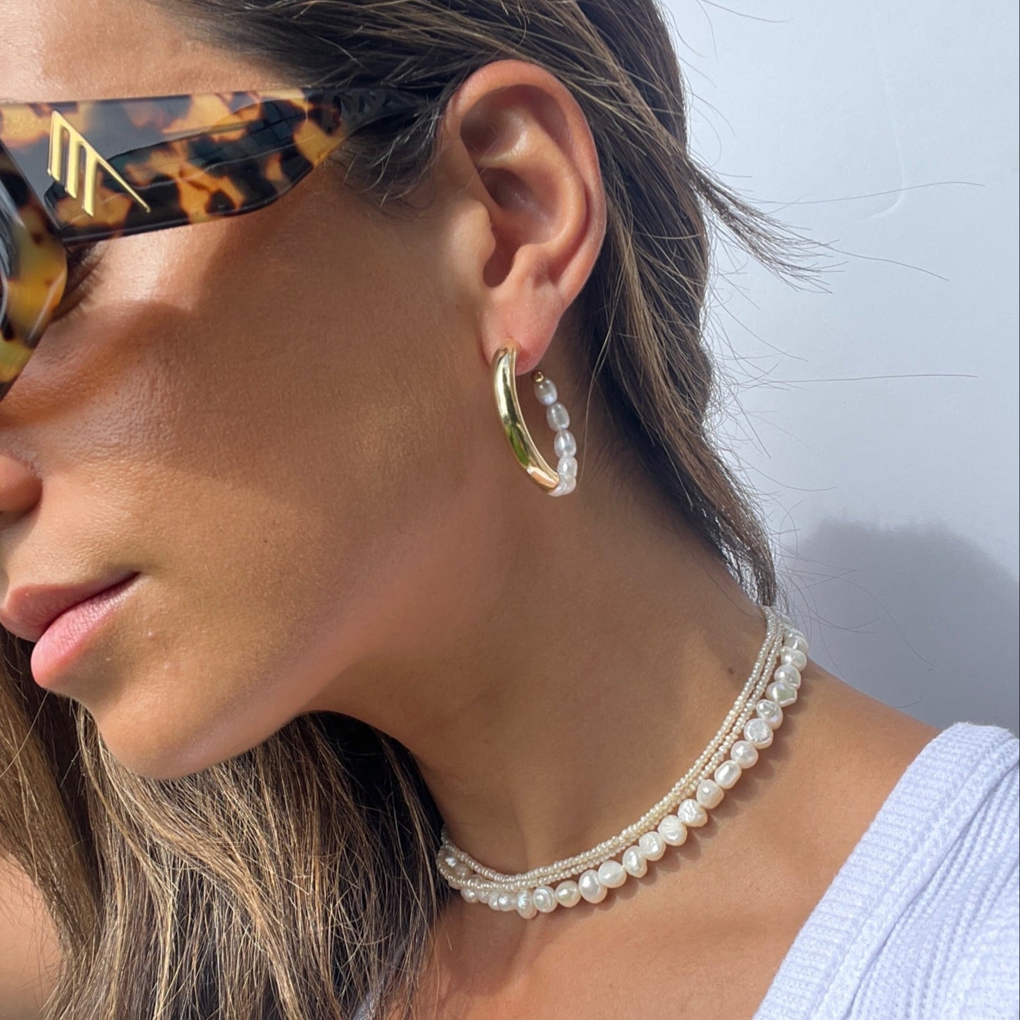 Gold & Pearl Hoop Earrings