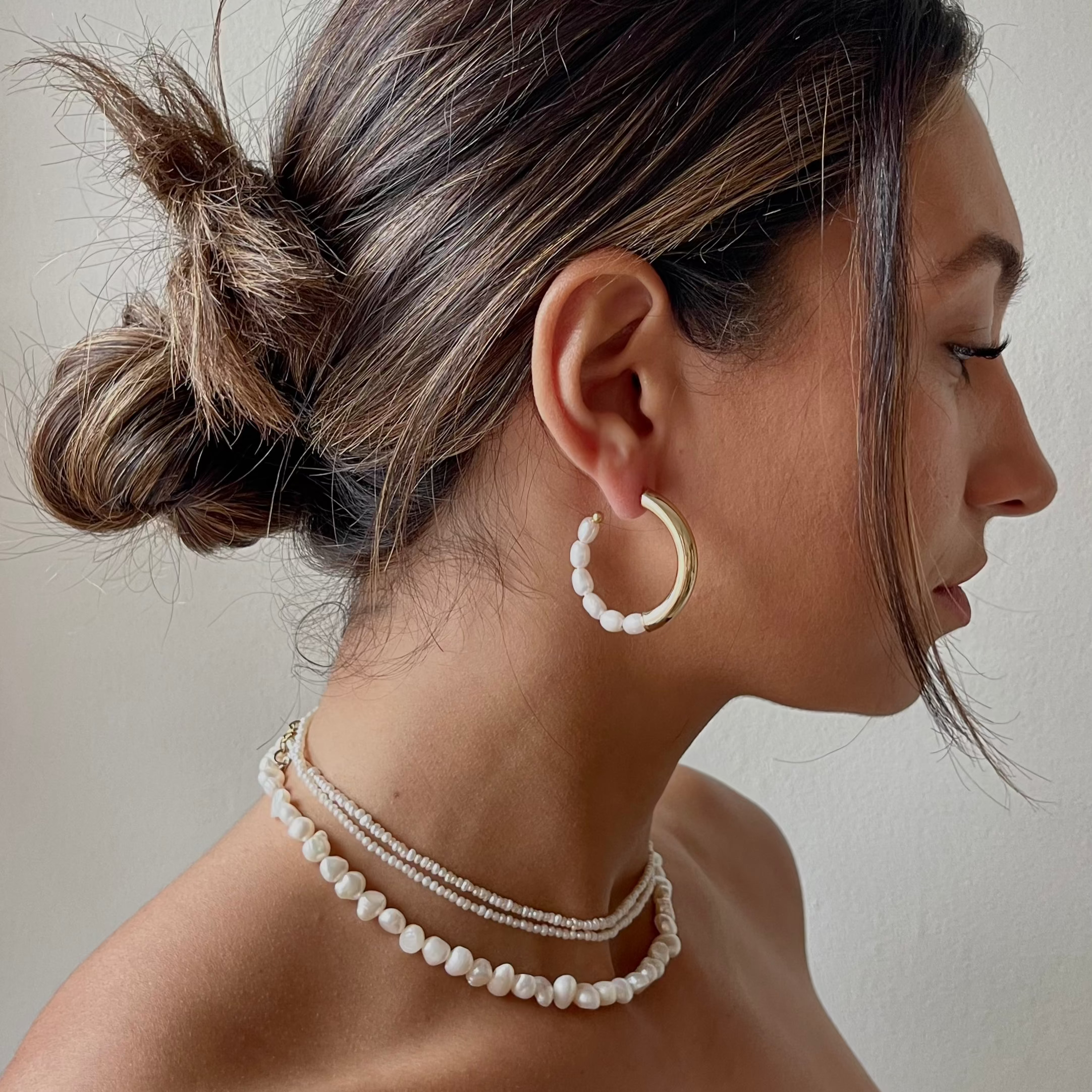 Gold & Pearl Hoop Earrings
