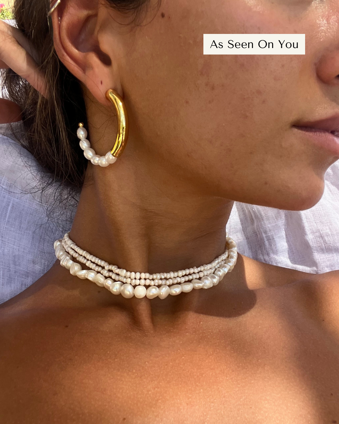 Gold &amp; Pearl Hoop Earrings