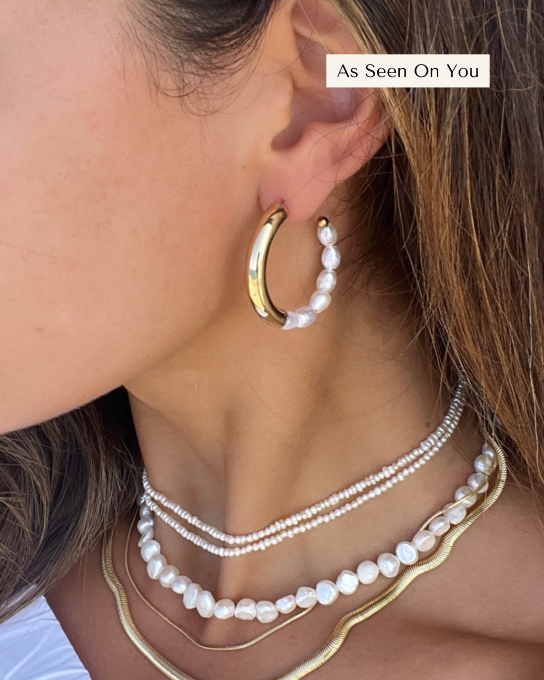 Gold &amp; Pearl Hoop Earrings
