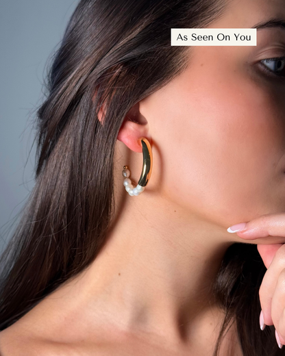 Gold &amp; Pearl Hoop Earrings