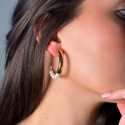 Gold &amp; Pearl Hoop Earrings