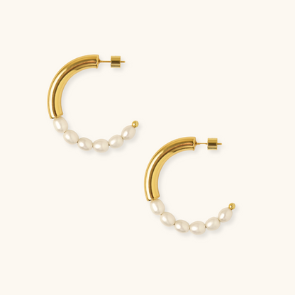 Gold &amp; Pearl Hoop Earrings
