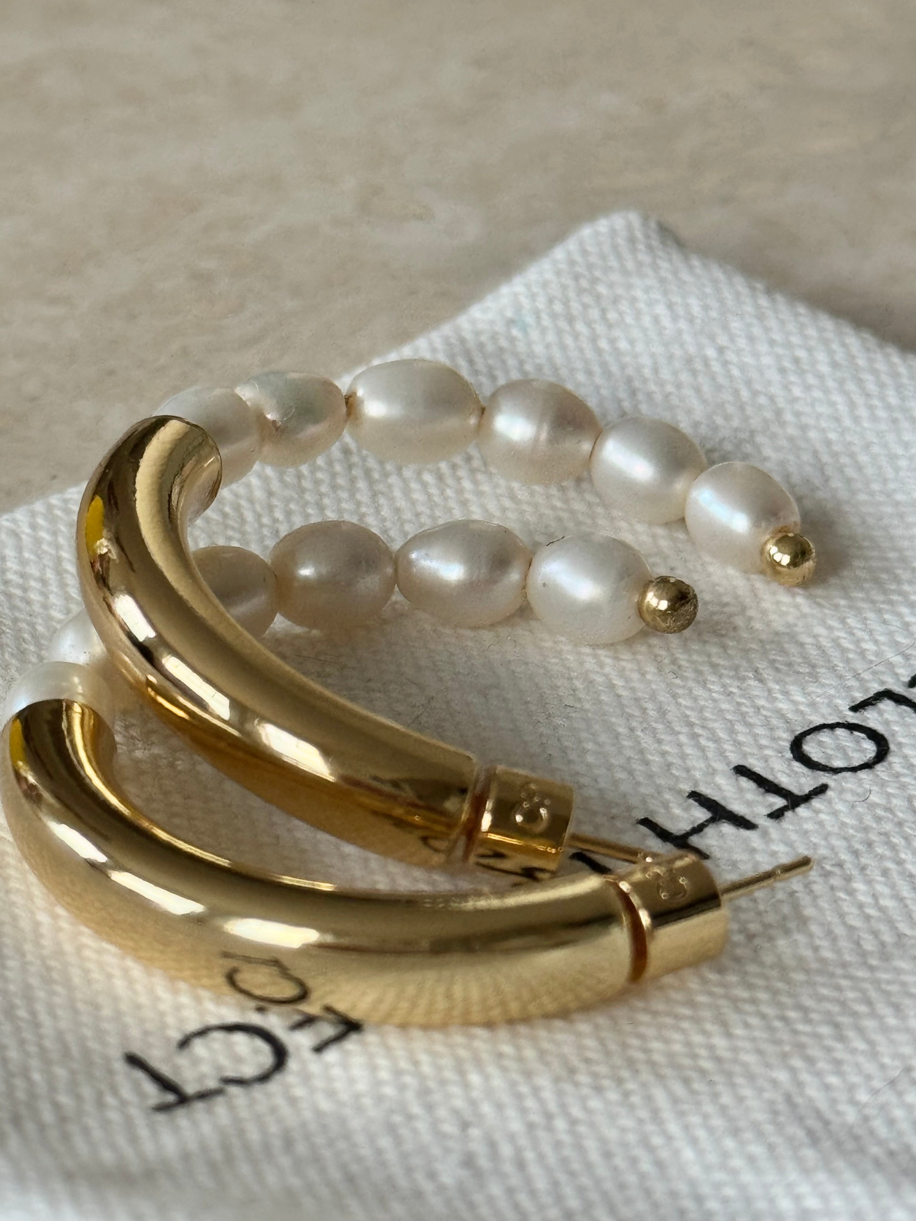 Gold &amp; Pearl Hoop Earrings