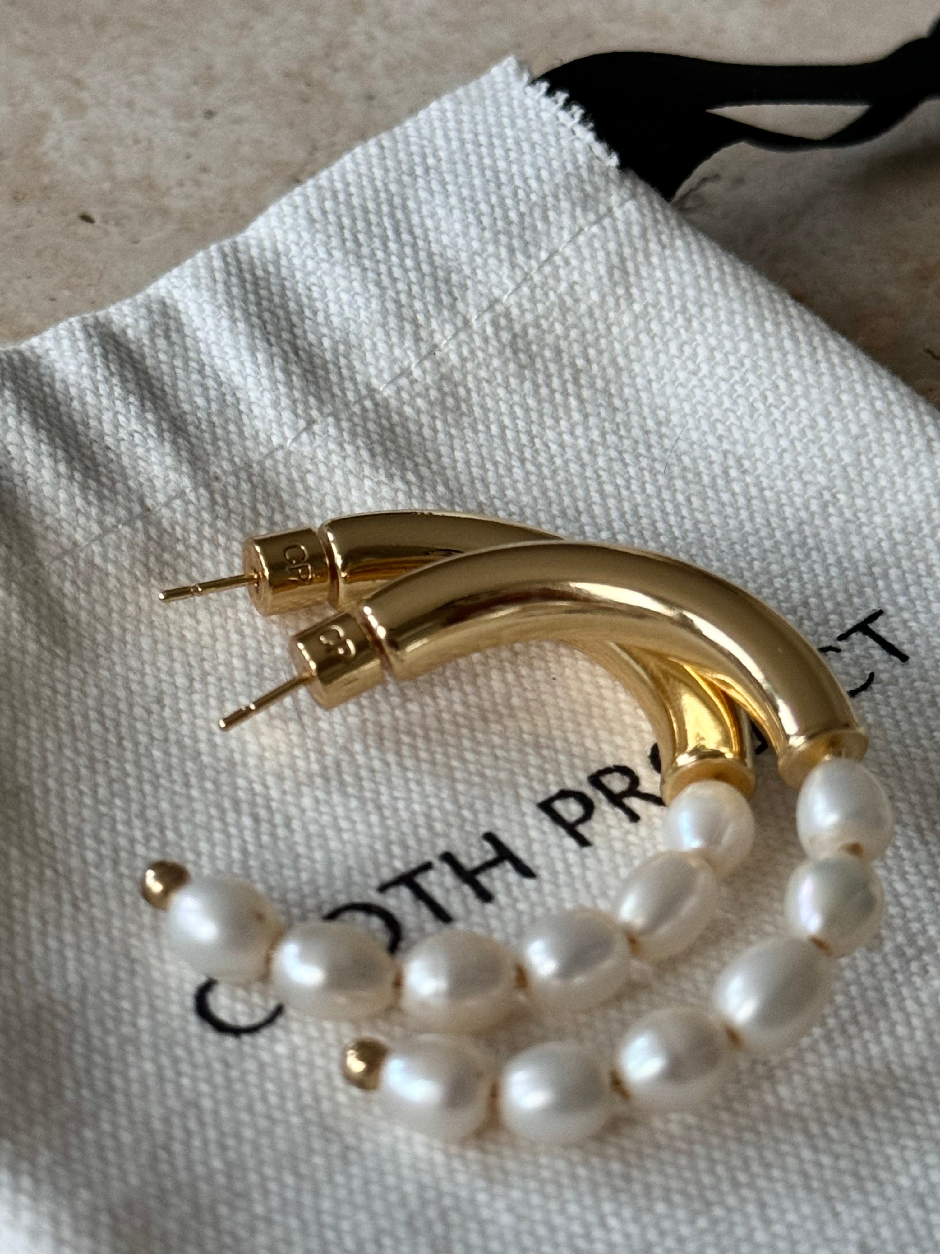 Gold &amp; Pearl Hoop Earrings