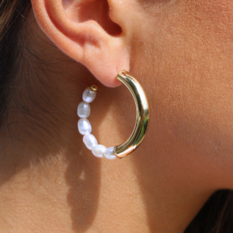 Gold & Pearl Hoop Earrings