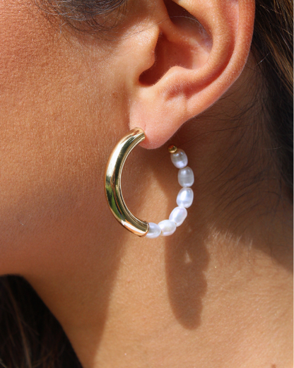 Gold &amp; Pearl Hoop Earrings