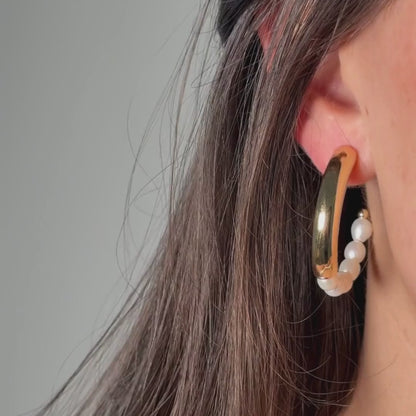 Gold &amp; Pearl Hoop Earrings